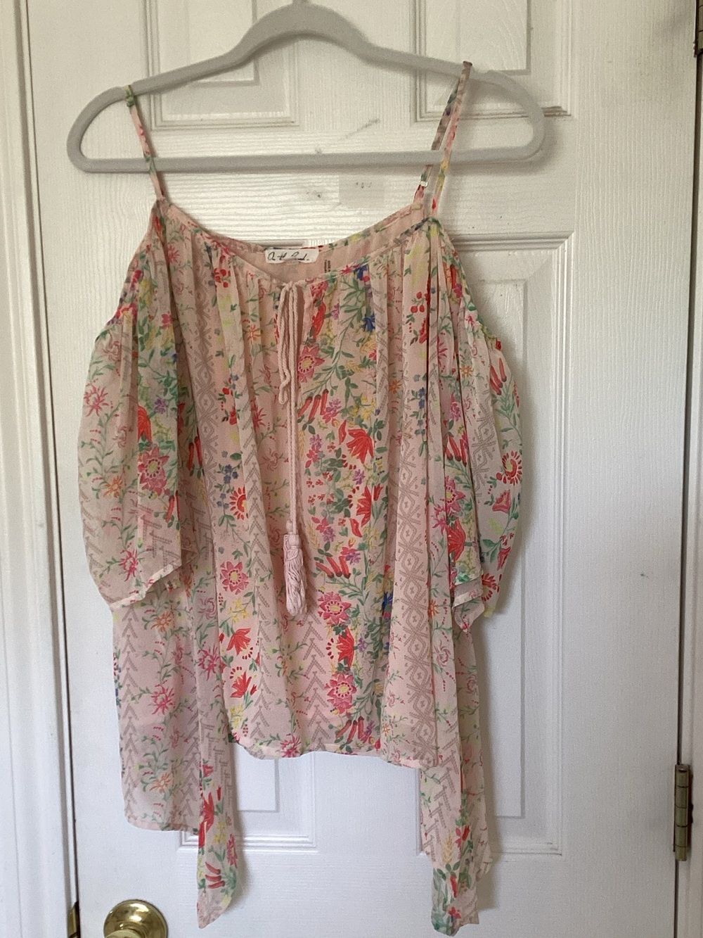 On The Road Floral Cold-Shoulder Camisole in Blush Pink with Multicolor Print